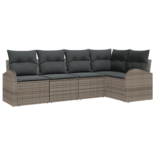Grote foto vidaxl 5 delige ligbankset met kussens grijs poly rattan tuin en terras tuinmeubelen
