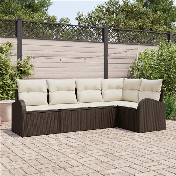 Grote foto vidaxl 5 delige tuinbankset met kussens bruin poly rattan tuin en terras tuinmeubelen