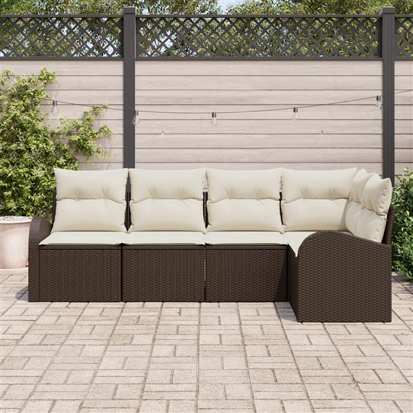 Grote foto vidaxl 5 delige tuinbankset met kussens bruin poly rattan tuin en terras tuinmeubelen