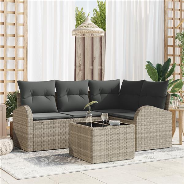 Grote foto vidaxl 5 delige tuinset met kussens grijs poly rattan tuin en terras tuinmeubelen