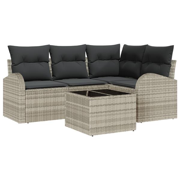 Grote foto vidaxl 5 delige tuinset met kussens grijs poly rattan tuin en terras tuinmeubelen