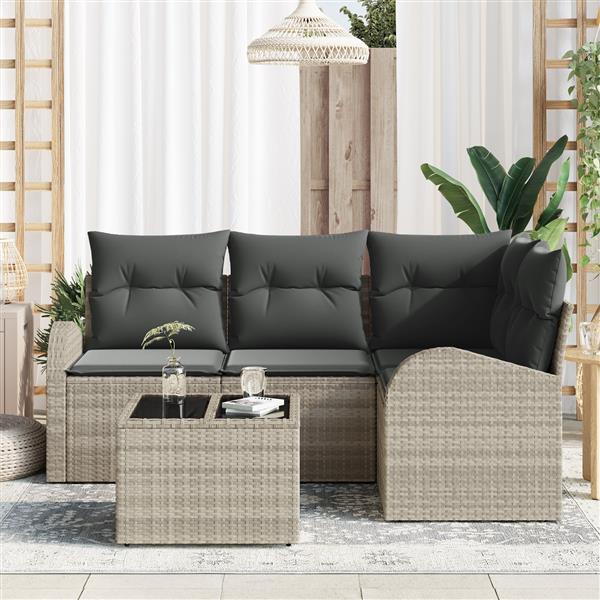 Grote foto vidaxl 5 delige tuinset met kussens grijs poly rattan tuin en terras tuinmeubelen