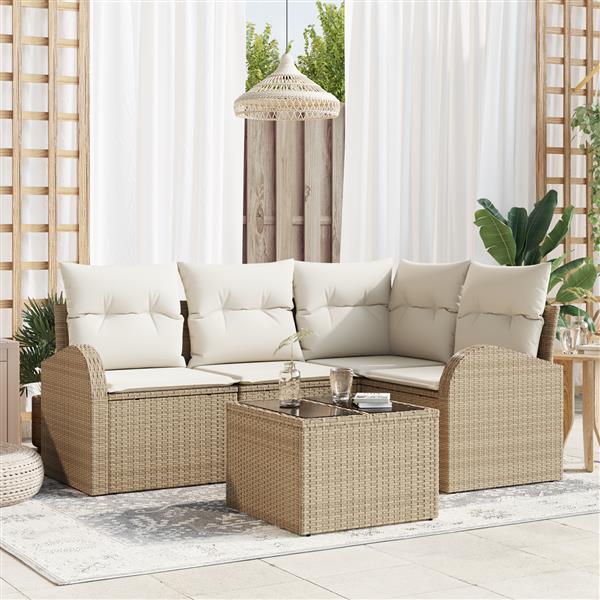 Grote foto vidaxl 5 delige tuinset met kussens bruin poly rattan tuin en terras tuinmeubelen