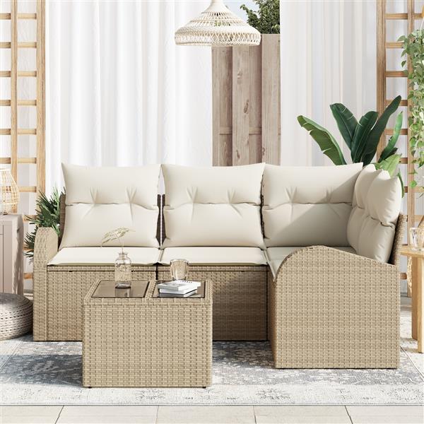 Grote foto vidaxl 5 delige tuinset met kussens bruin poly rattan tuin en terras tuinmeubelen