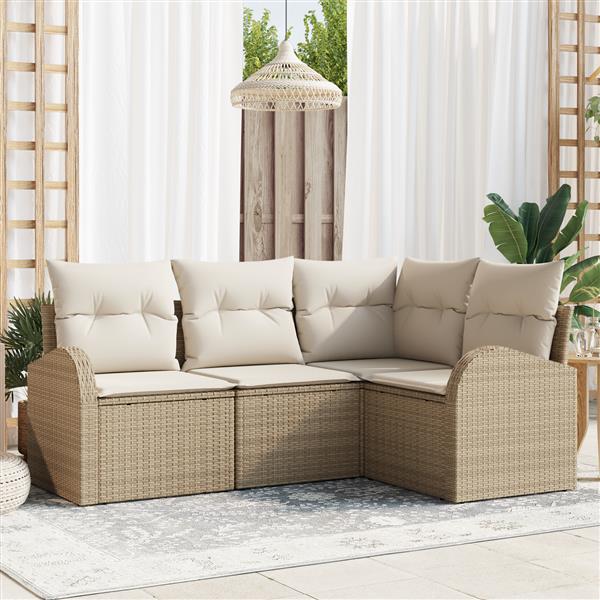 Grote foto vidaxl 4 delige ligbed set met kussens in beige poly riet tuin en terras tuinmeubelen