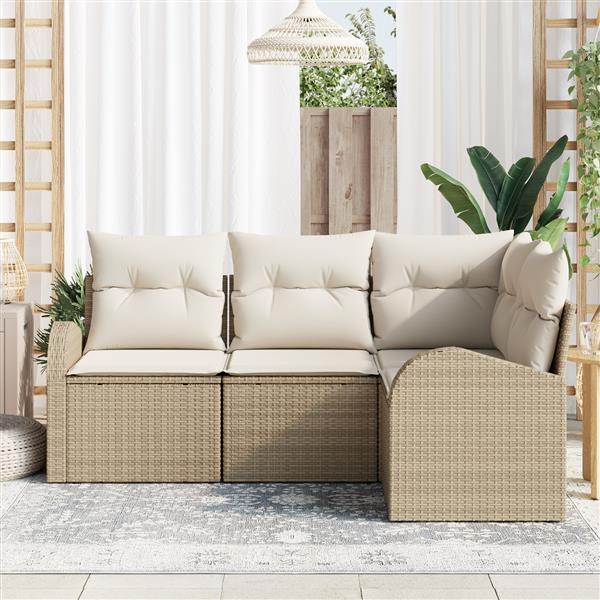 Grote foto vidaxl 4 delige ligbed set met kussens in beige poly riet tuin en terras tuinmeubelen