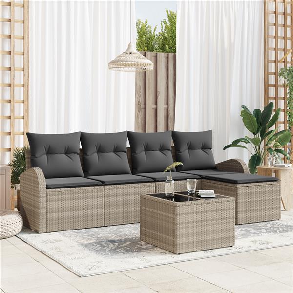 Grote foto vidaxl 6 delige tuinset met kussens grijs poly rattan tuin en terras tuinmeubelen