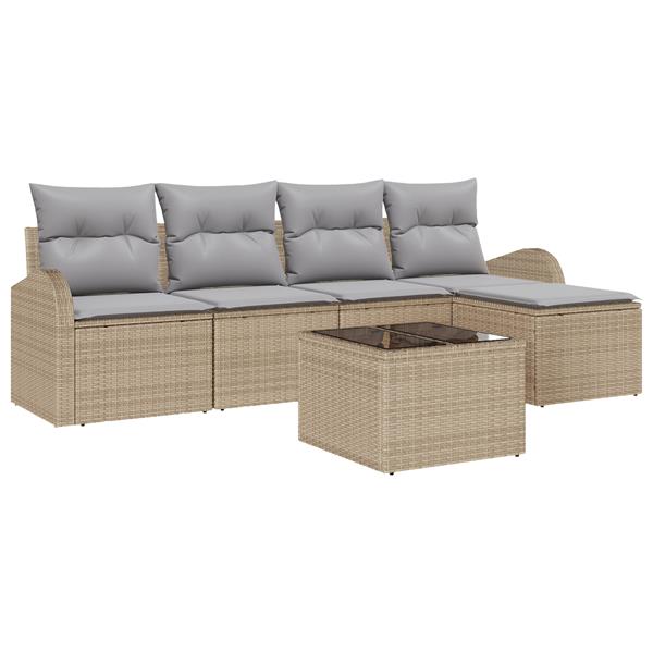 Grote foto vidaxl 6 delige tuinsofa set met kussens zwart poly rattan tuin en terras tuinmeubelen