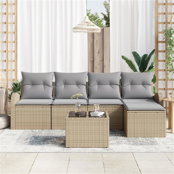 Grote foto vidaxl 6 delige tuinsofa set met kussens zwart poly rattan tuin en terras tuinmeubelen