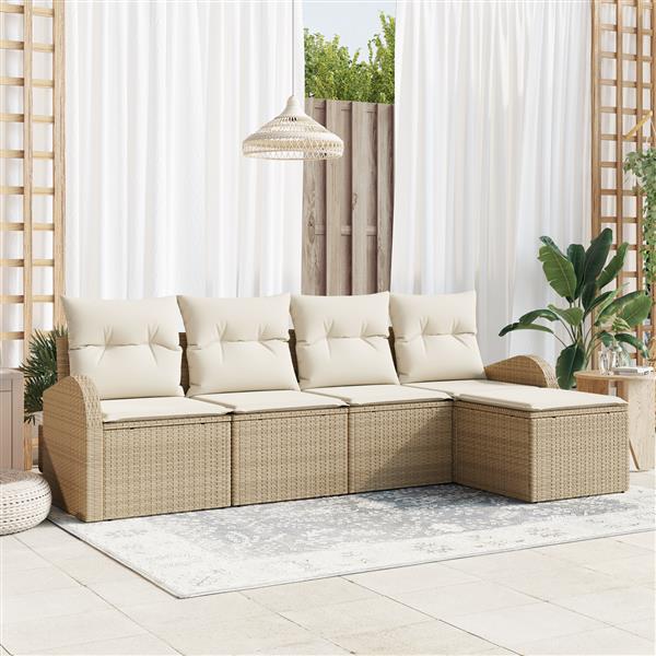 Grote foto vidaxl 5 delige tuinzitgroep met kussens beige poly rattan tuin en terras tuinmeubelen
