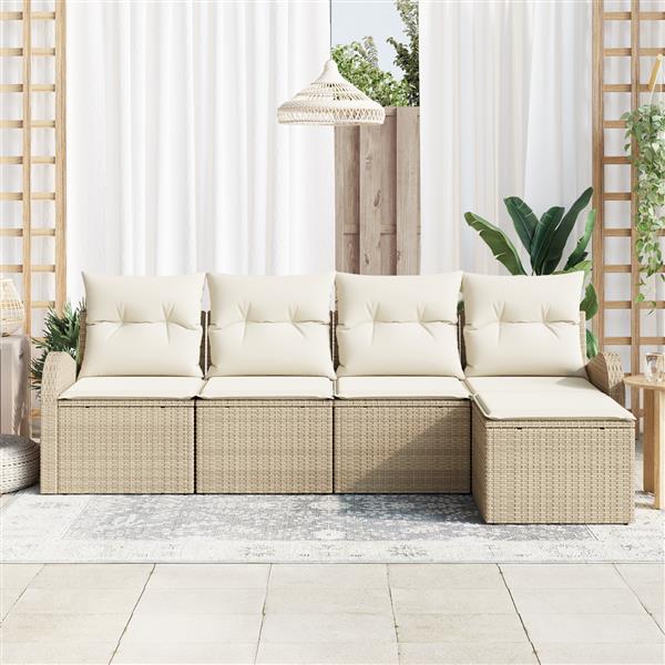Grote foto vidaxl 5 delige tuinzitgroep met kussens beige poly rattan tuin en terras tuinmeubelen