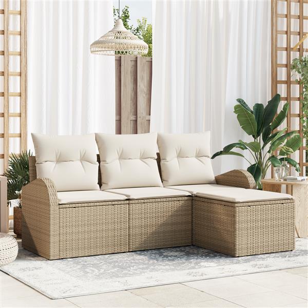 Grote foto vidaxl 4 delige tuinbankenset met kussens poly rattan beige tuin en terras tuinmeubelen
