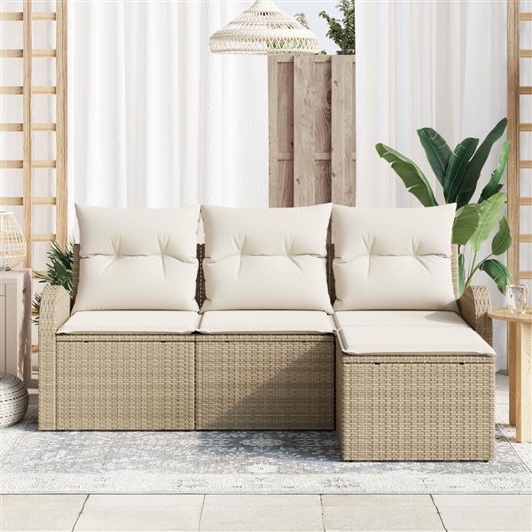 Grote foto vidaxl 4 delige tuinbankenset met kussens poly rattan beige tuin en terras tuinmeubelen