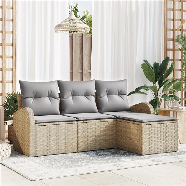 Grote foto vidaxl 4 delige tuinbankenset met kussens poly rattan beige tuin en terras tuinmeubelen