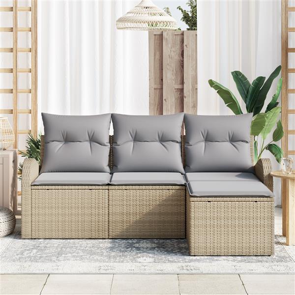 Grote foto vidaxl 4 delige tuinbankenset met kussens poly rattan beige tuin en terras tuinmeubelen