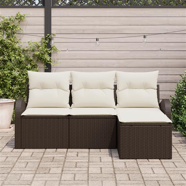 Grote foto vidaxl 4 delige tuinbankenset met kussens poly rattan bruin tuin en terras tuinmeubelen