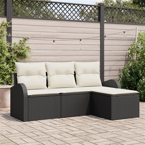 Grote foto vidaxl 4 delige tuinbankenset met kussens poly rattan zwart tuin en terras tuinmeubelen