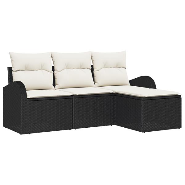 Grote foto vidaxl 4 delige tuinbankenset met kussens poly rattan zwart tuin en terras tuinmeubelen