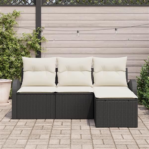 Grote foto vidaxl 4 delige tuinbankenset met kussens poly rattan zwart tuin en terras tuinmeubelen