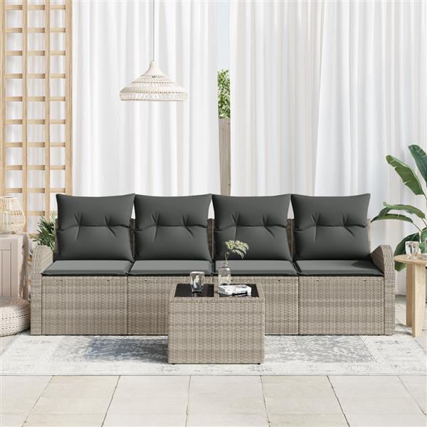 Grote foto vidaxl 5 delige tuinbankenset met kussens lichtgrijs poly rattan tuin en terras tuinmeubelen