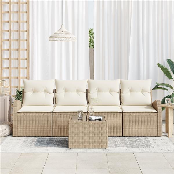 Grote foto vidaxl 5 delige tuinbankenset met kussens beige poly rattan tuin en terras tuinmeubelen