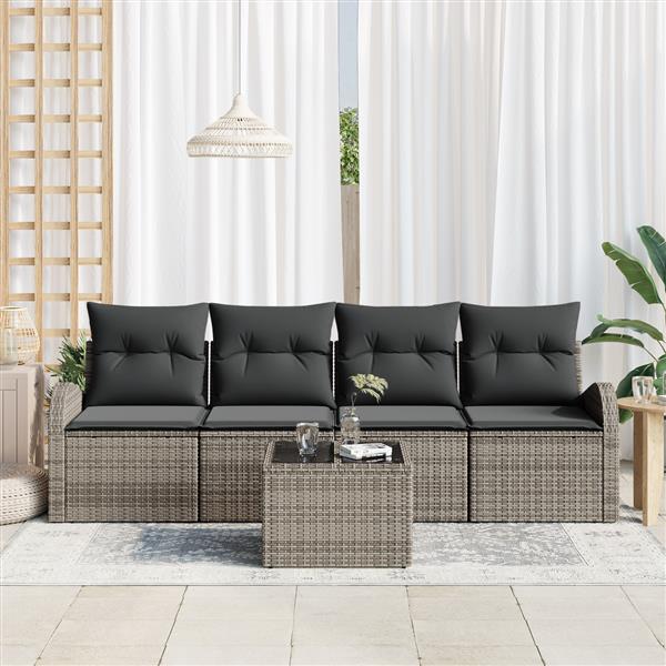 Grote foto vidaxl 5 delige tuinbankenset met kussens poly rattan grijs tuin en terras tuinmeubelen