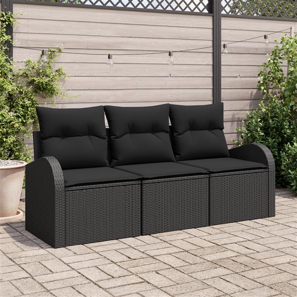 Grote foto vidaxl 3 delige tuinbankenset met kussens poly rattan zwart tuin en terras tuinmeubelen