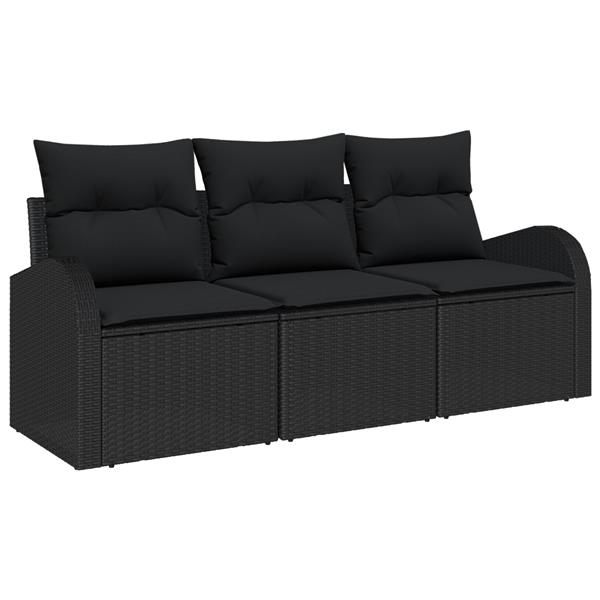 Grote foto vidaxl 3 delige tuinbankenset met kussens poly rattan zwart tuin en terras tuinmeubelen