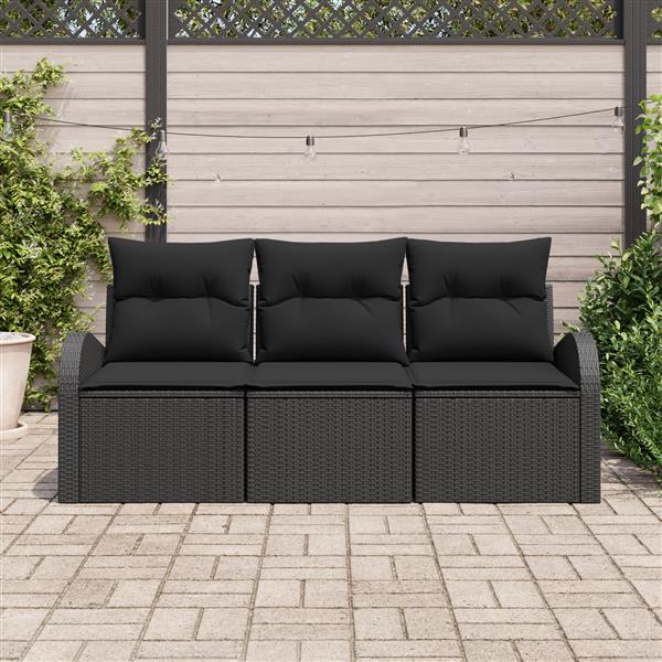 Grote foto vidaxl 3 delige tuinbankenset met kussens poly rattan zwart tuin en terras tuinmeubelen