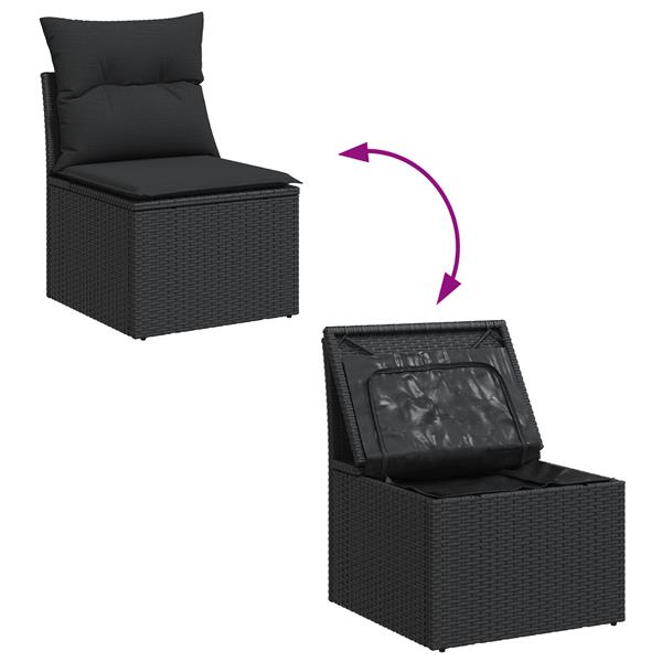 Grote foto vidaxl 3 delige tuinbankenset met kussens poly rattan zwart tuin en terras tuinmeubelen