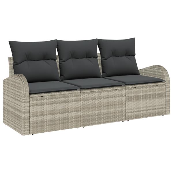 Grote foto vidaxl 3 delige tuinbankenset met kussens poly rattan lichtgrijs tuin en terras tuinmeubelen