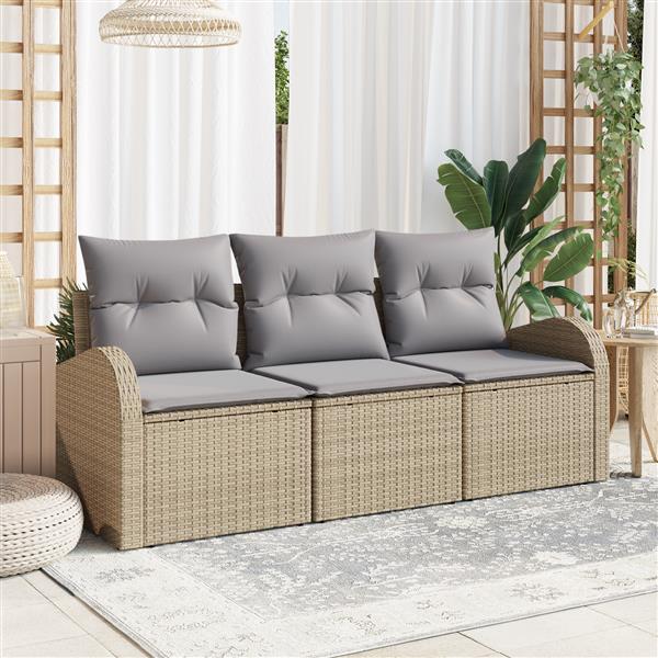 Grote foto vidaxl 3 delige tuinbankenset met kussens in poly rattan beige tuin en terras tuinmeubelen