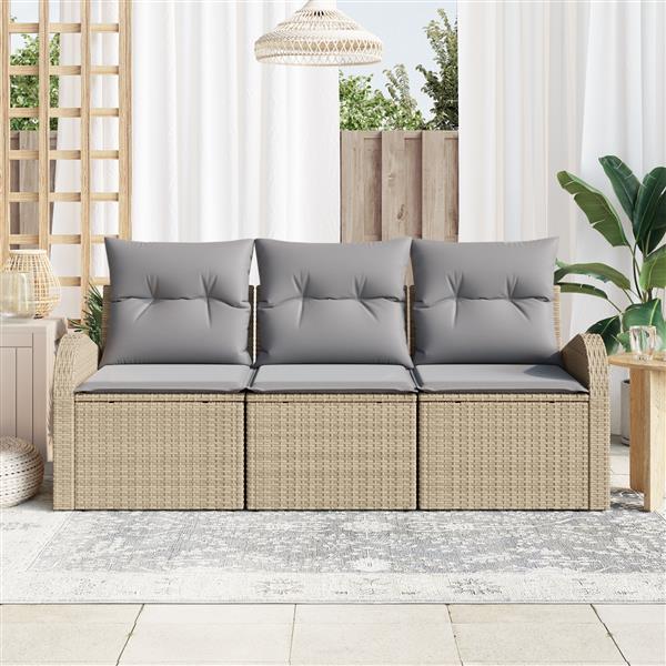 Grote foto vidaxl 3 delige tuinbankenset met kussens in poly rattan beige tuin en terras tuinmeubelen