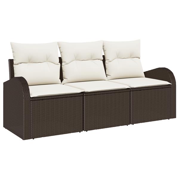 Grote foto vidaxl 3 delige tuinbankenset met kussens poly rattan bruin tuin en terras tuinmeubelen