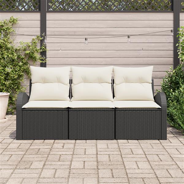 Grote foto vidaxl 3 delige tuinbankenset met kussens poly rattan zwart tuin en terras tuinmeubelen
