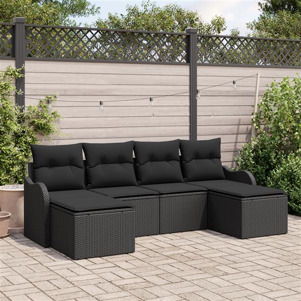 Grote foto vidaxl 6 delige tuinbanken set met kussens zwart poly rattan tuin en terras tuinmeubelen