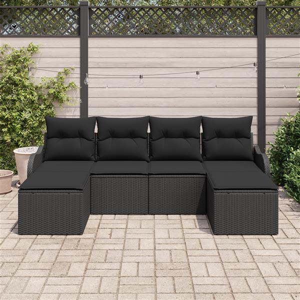 Grote foto vidaxl 6 delige tuinbanken set met kussens zwart poly rattan tuin en terras tuinmeubelen