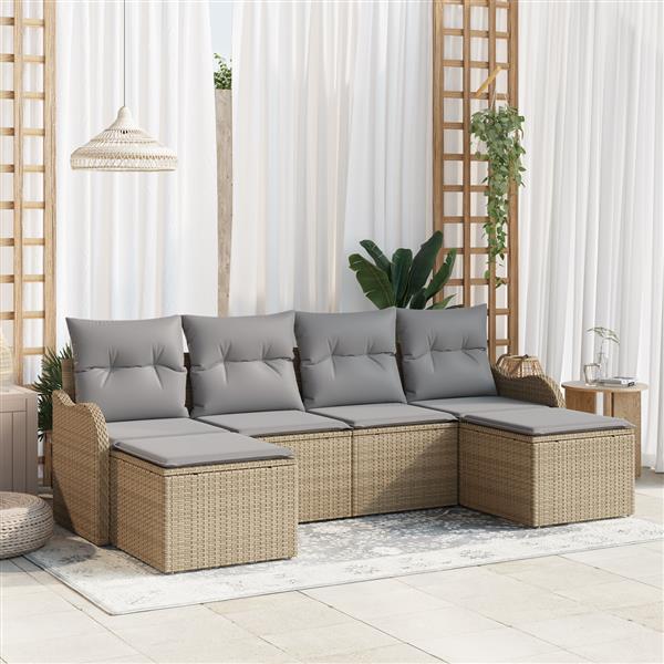 Grote foto vidaxl 6 delige tuinbank set met kussens in beige poly rattan tuin en terras tuinmeubelen