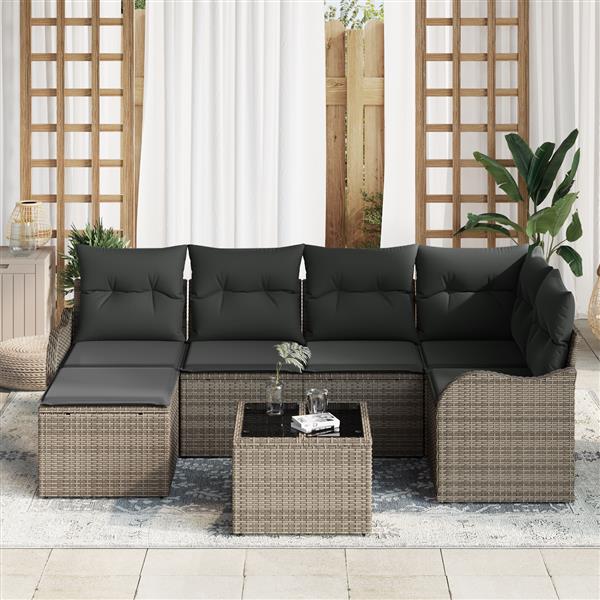 Grote foto vidaxl 6 delige tuinbankenset met kussens poly rattan zwart tuin en terras tuinmeubelen
