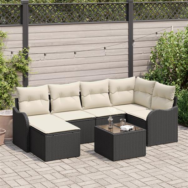 Grote foto vidaxl 6 delige tuinbankenset met kussens poly rattan bruin tuin en terras tuinmeubelen