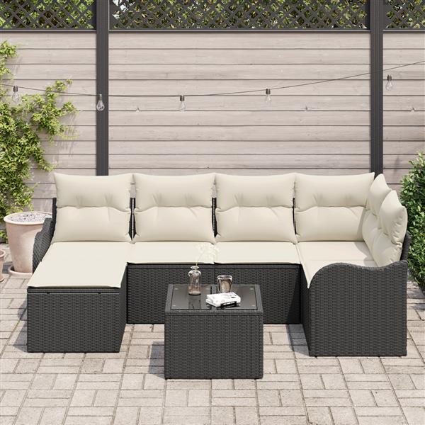 Grote foto vidaxl 6 delige tuinbankenset met kussens poly rattan bruin tuin en terras tuinmeubelen