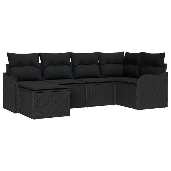 Grote foto vidaxl 6 delige tuinbankenset met kussens poly rattan zwart tuin en terras tuinmeubelen