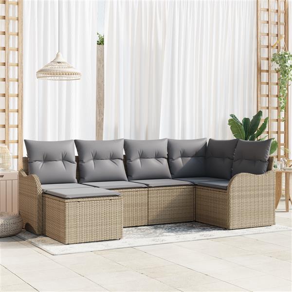 Grote foto vidaxl 6 delige tuinbankenset met kussens poly rattan beige tuin en terras tuinmeubelen