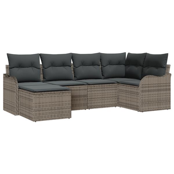 Grote foto vidaxl 6 delige tuinbankenset met kussens poly rattan grijs tuin en terras tuinmeubelen