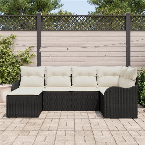 Grote foto vidaxl 6 delige tuinbankenset met kussens poly rattan zwart tuin en terras tuinmeubelen