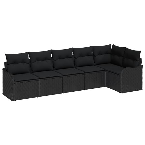Grote foto vidaxl 6 delige tuinbankenset met kussens poly rattan zwart tuin en terras tuinmeubelen