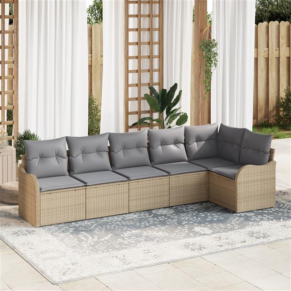 Grote foto vidaxl 6 delige tuinbankenset met kussens poly rattan beige tuin en terras tuinmeubelen