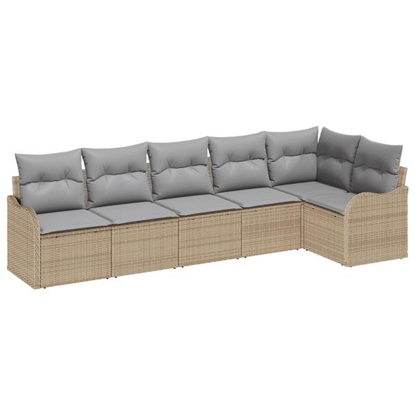Grote foto vidaxl 6 delige tuinbankenset met kussens poly rattan beige tuin en terras tuinmeubelen
