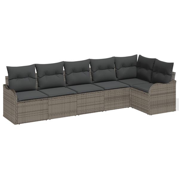 Grote foto vidaxl 6 delige tuinbankenset met kussens poly rattan grijs tuin en terras tuinmeubelen