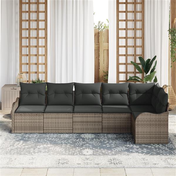 Grote foto vidaxl 6 delige tuinbankenset met kussens poly rattan grijs tuin en terras tuinmeubelen